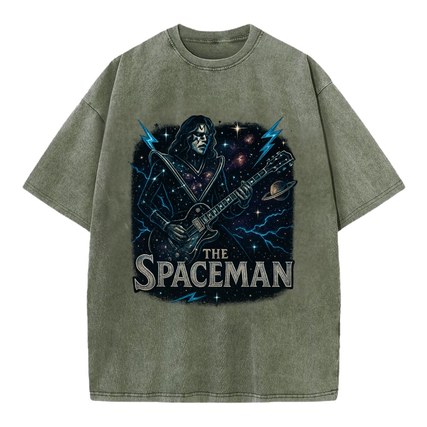 Spaceman Constellation - Vintage T-shirt - Army Green