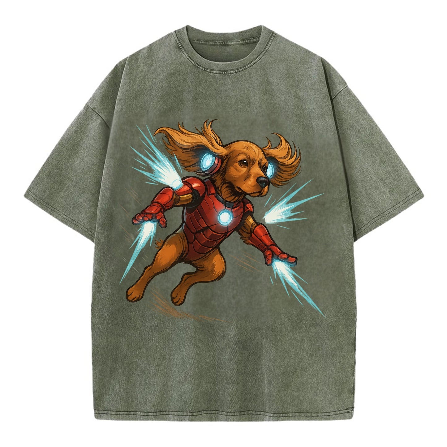 Cocker Spaniel Iron Man  - Vintage T-shirt - Army Green