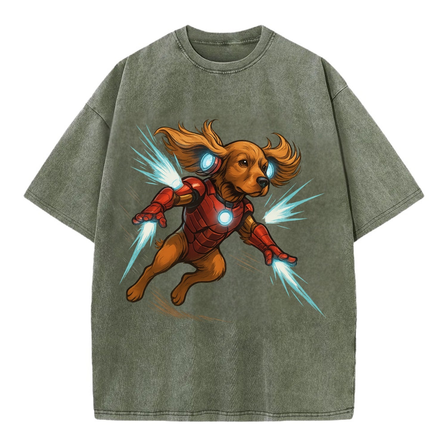 Cocker Spaniel Iron Man  - Vintage T-shirt - Army Green