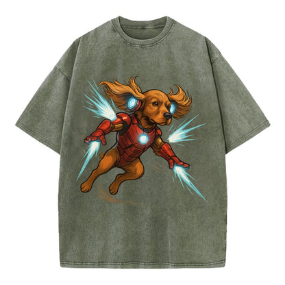 Cocker Spaniel Iron Man  - Vintage T-shirt - Army Green