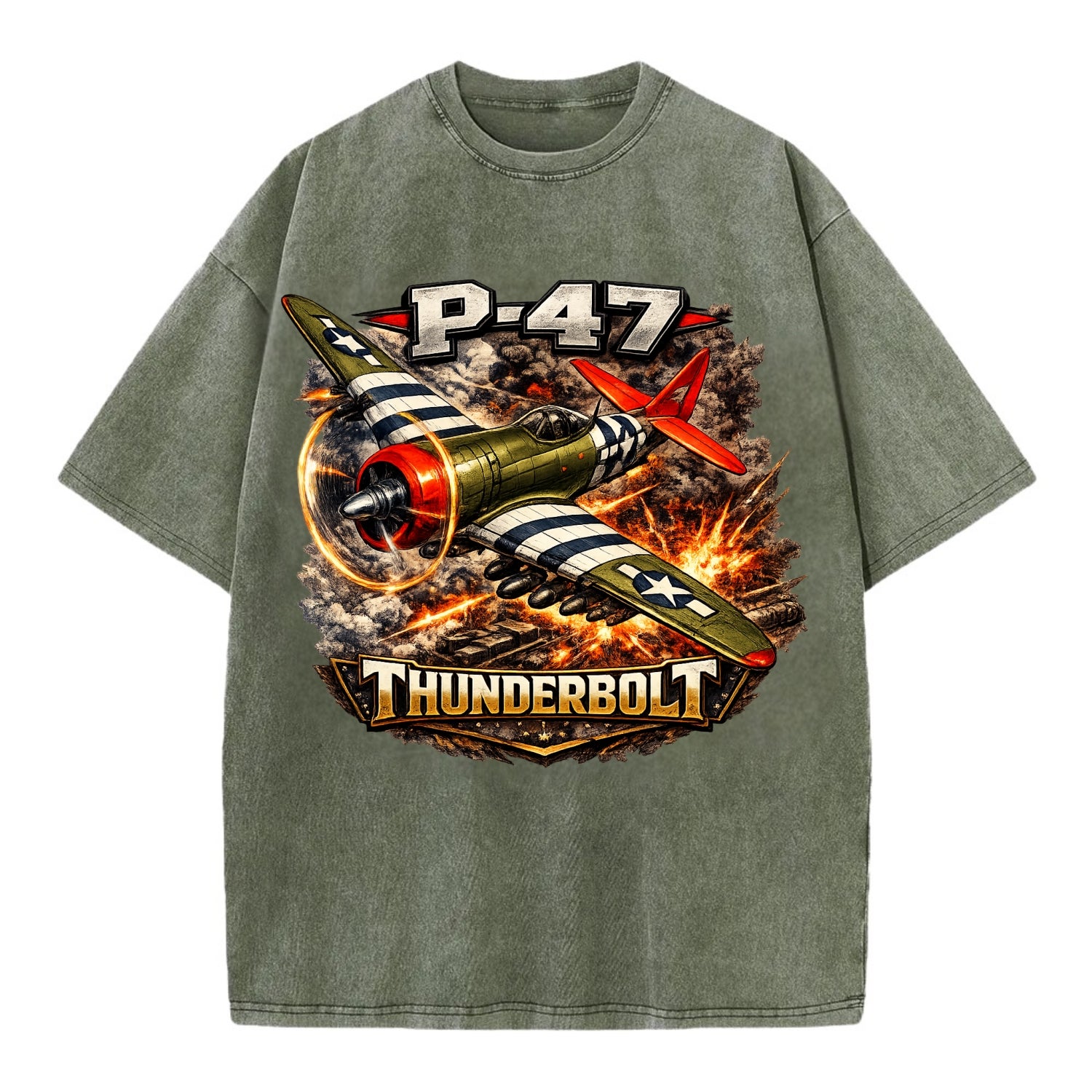 P 47 Thunderbolt - Vintage T-shirt - Army Green