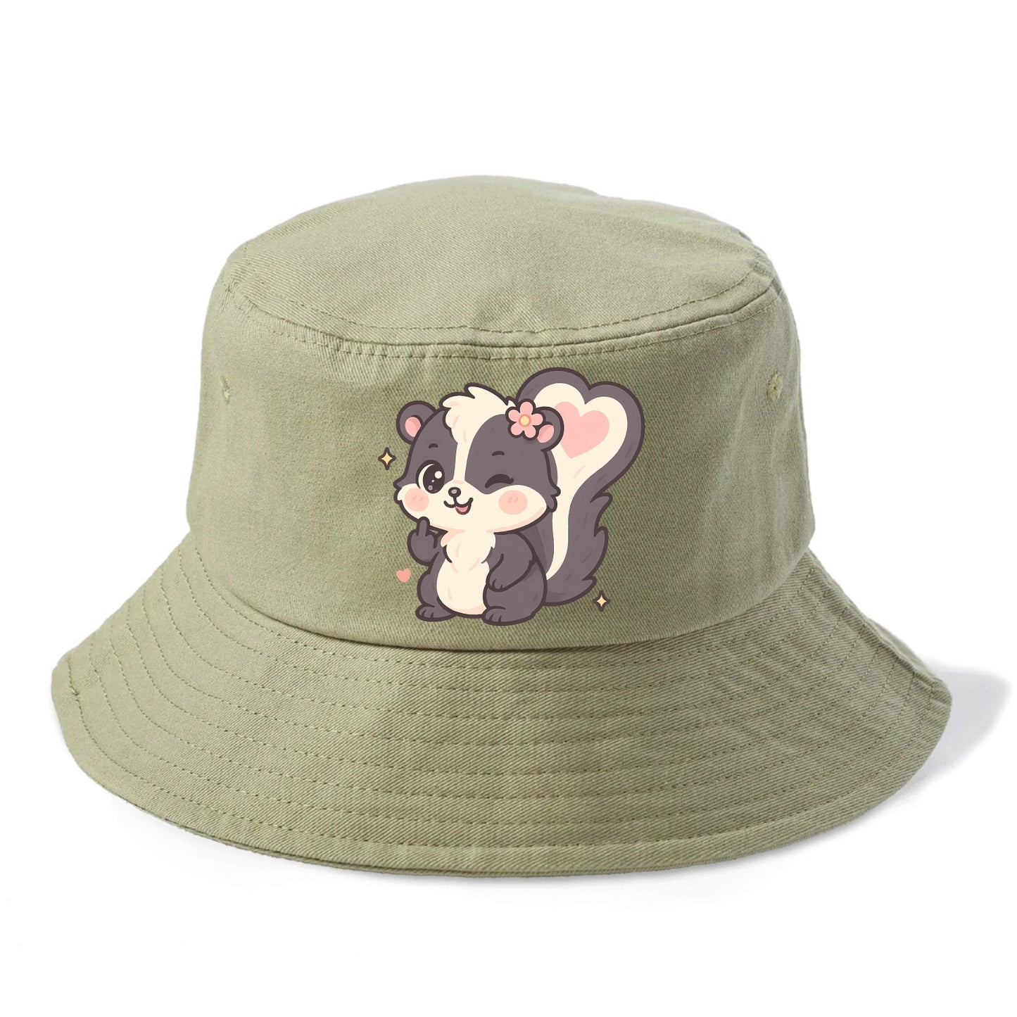 fluffy skunk with heart-shaped tail pattern, one paw up showing sass - Bucket Hat - Army Green