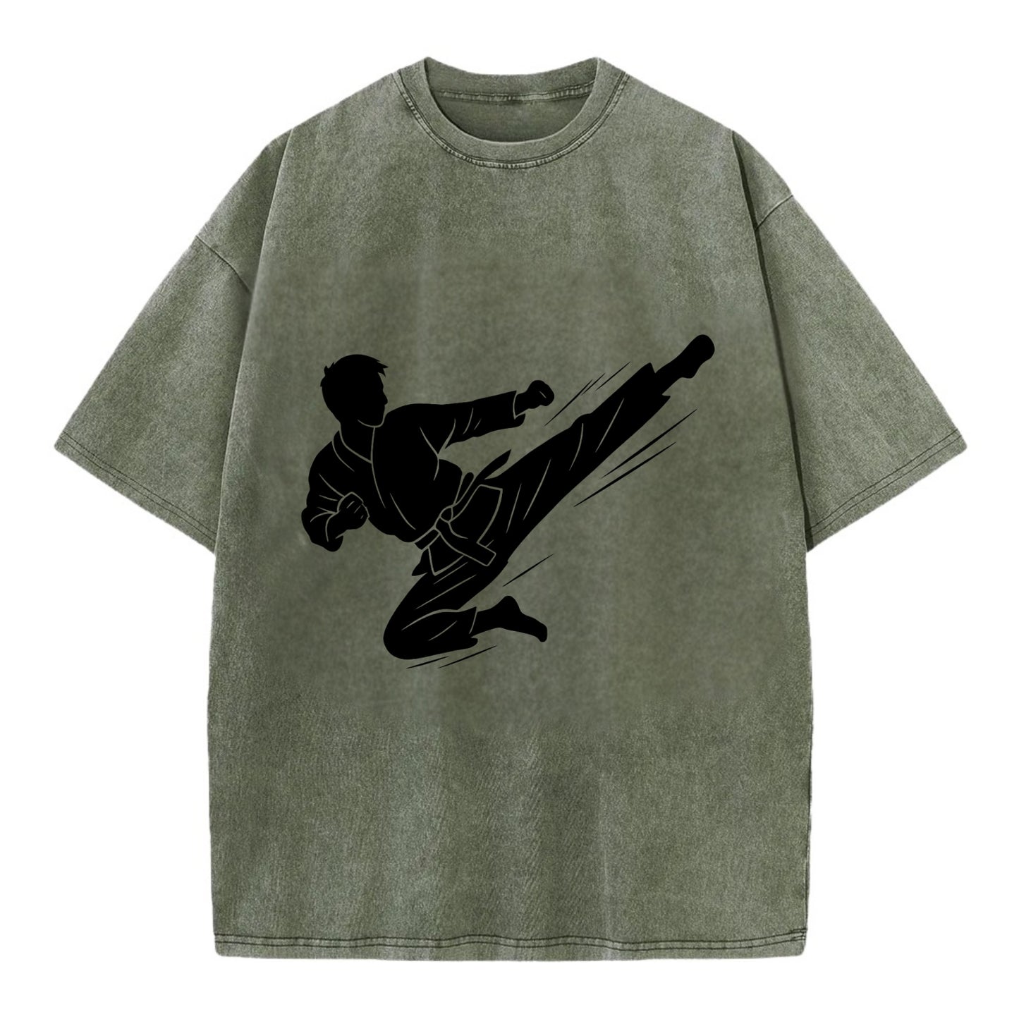 Korean taekwondo flying kick - Vintage T-shirt - Army Green
