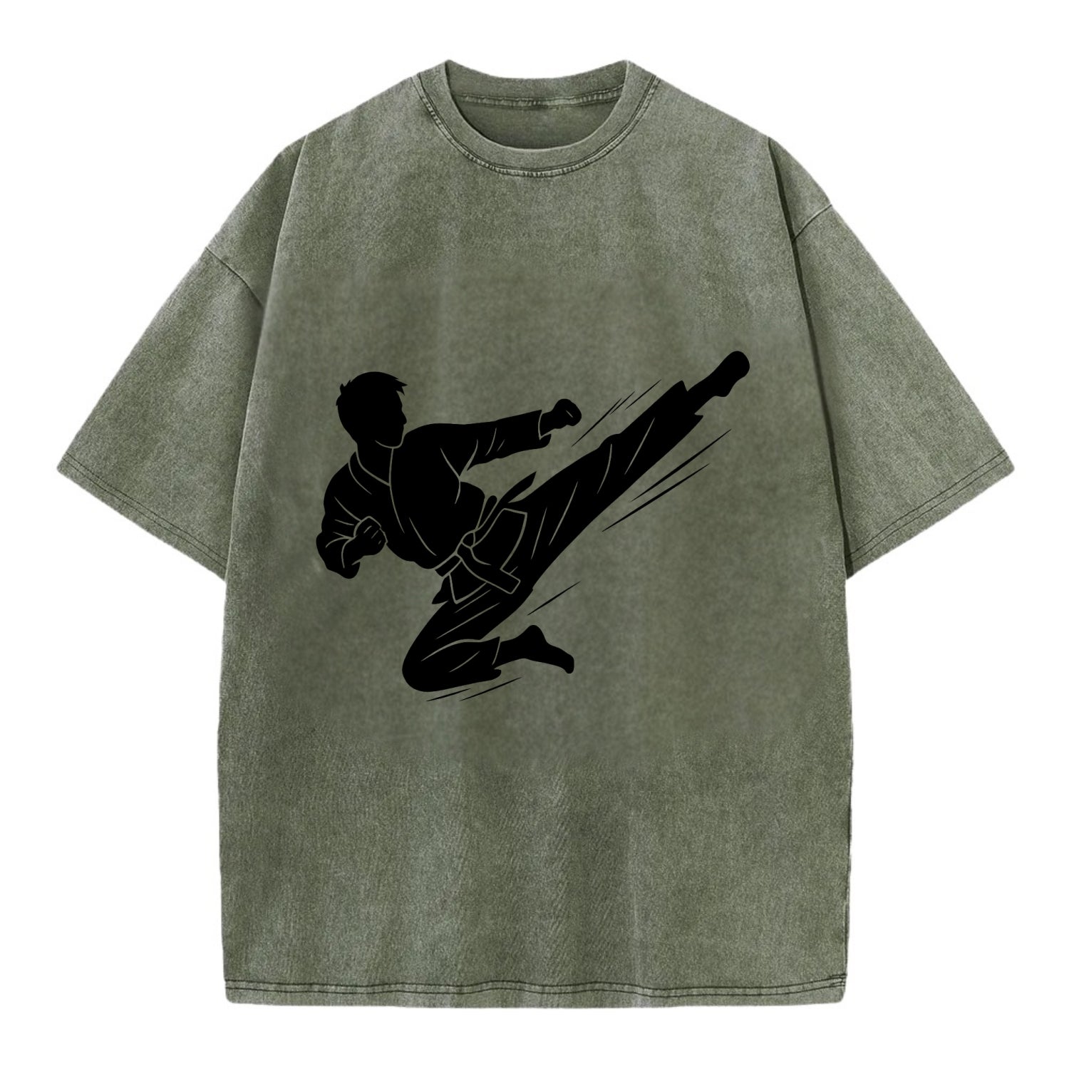 Korean taekwondo flying kick - Vintage T-shirt - Army Green