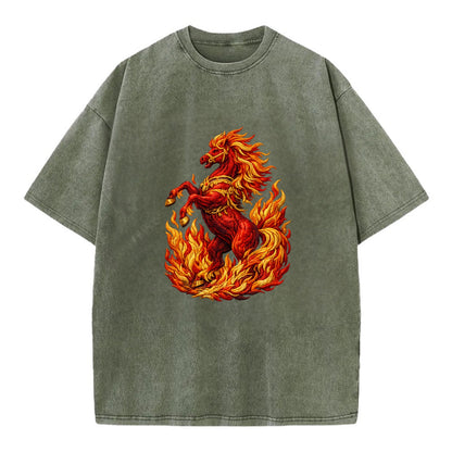 VICTORY BLAZE | Triumphant rearing horse in flames | Achievement celebration | - Vintage T-shirt - Army Green