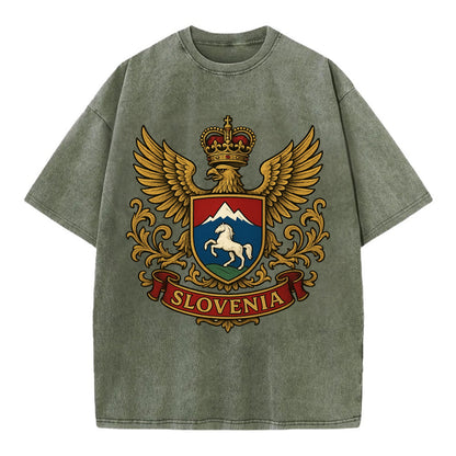 Slovenia Heritage Badge  - Vintage T-shirt - Army Green