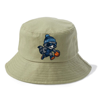 Memphis Raccoon wearing Grizzlies beanie with riverboat patch and wayfarer sunglasses - Bucket Hat - Army Green