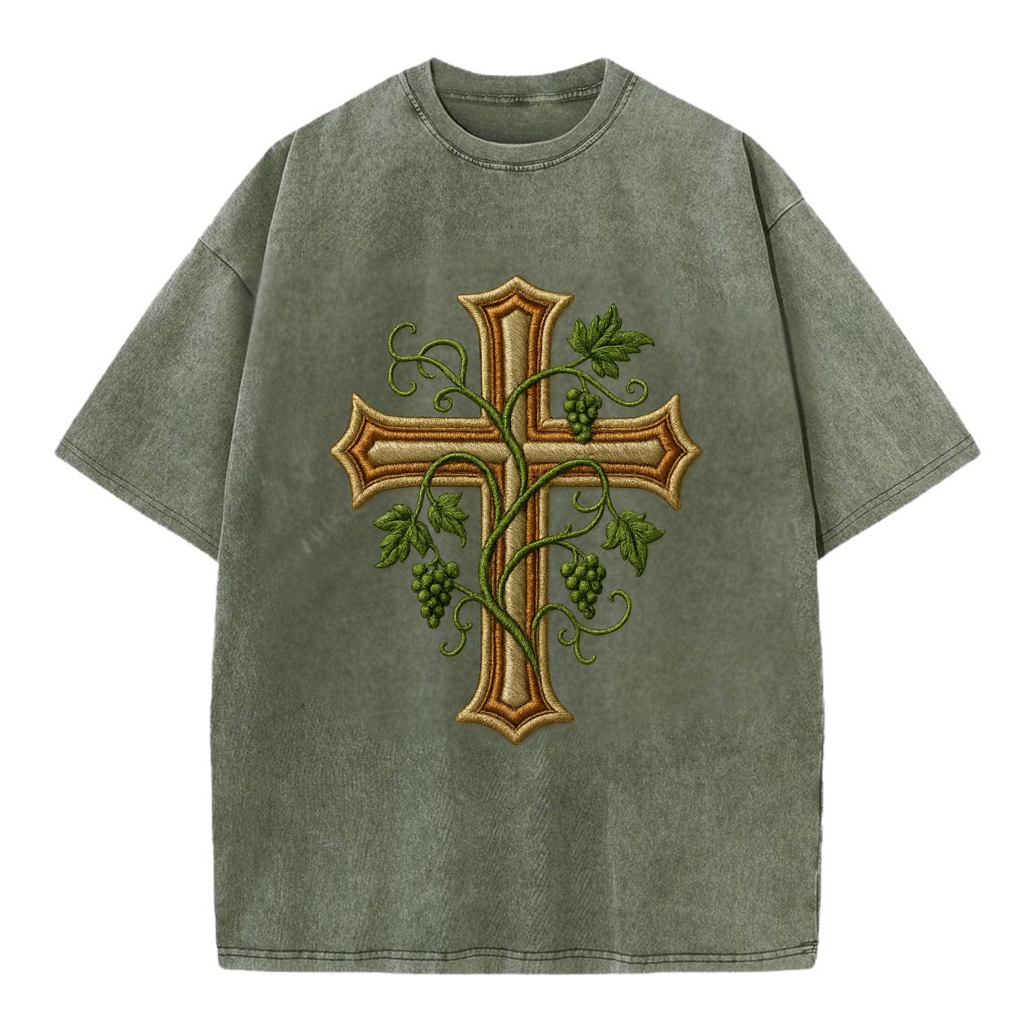 Vine Cross  - Vintage T-shirt - Army Green