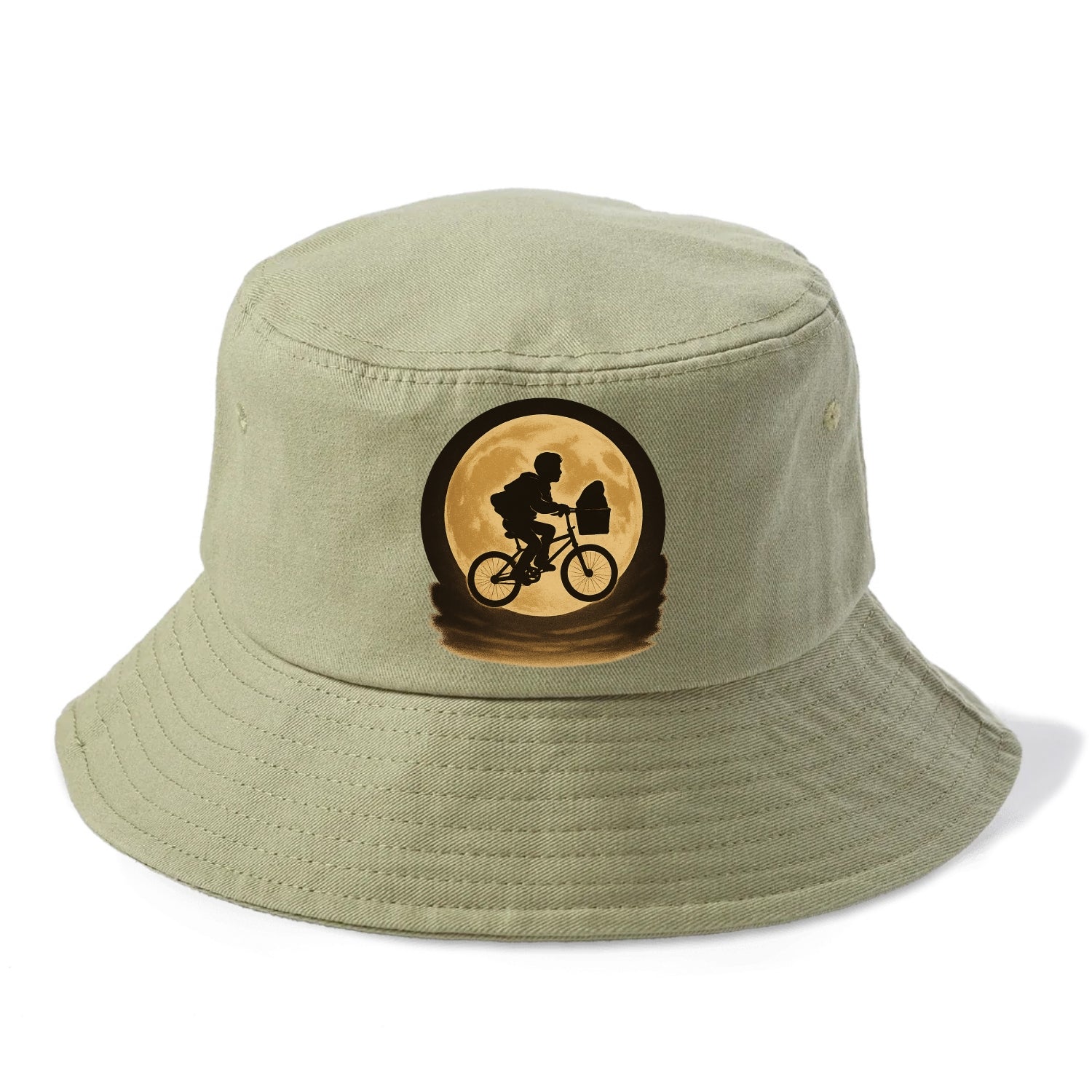 boy with bicycle flying across full moon with silhouette - Bucket Hat - Army Green