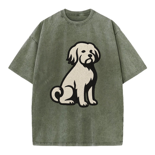 Löwchen - Little Lion Dog white embroide - Vintage T-shirt