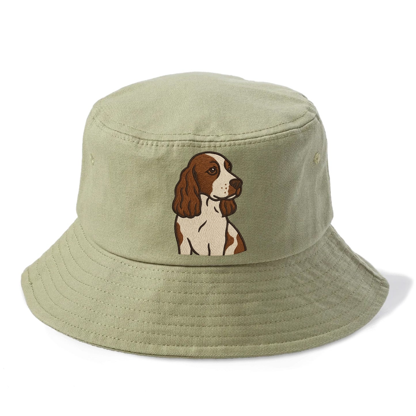 English Cocker Spaniel - Liver and white embroidered design - Bucket Hat - Army Green