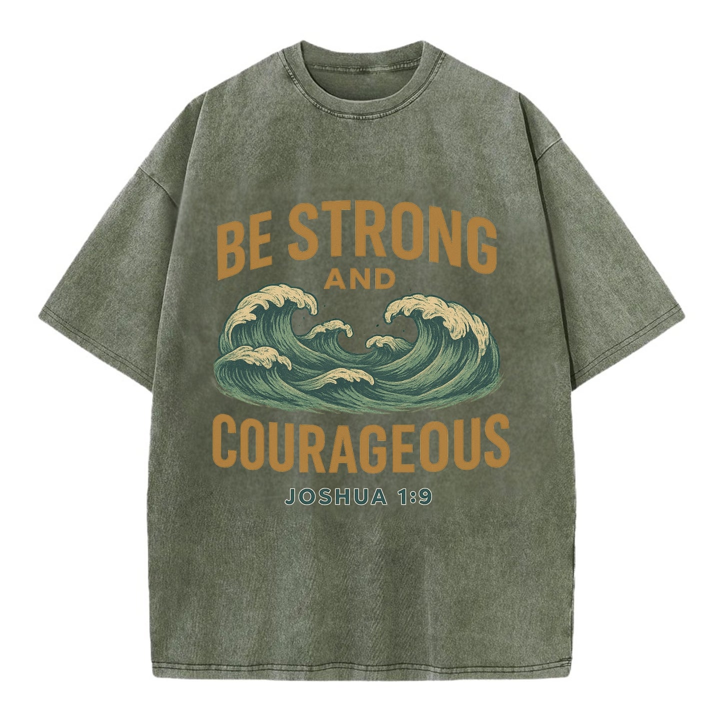 Joshua 1:9 Ocean - Vintage T-shirt - Army Green