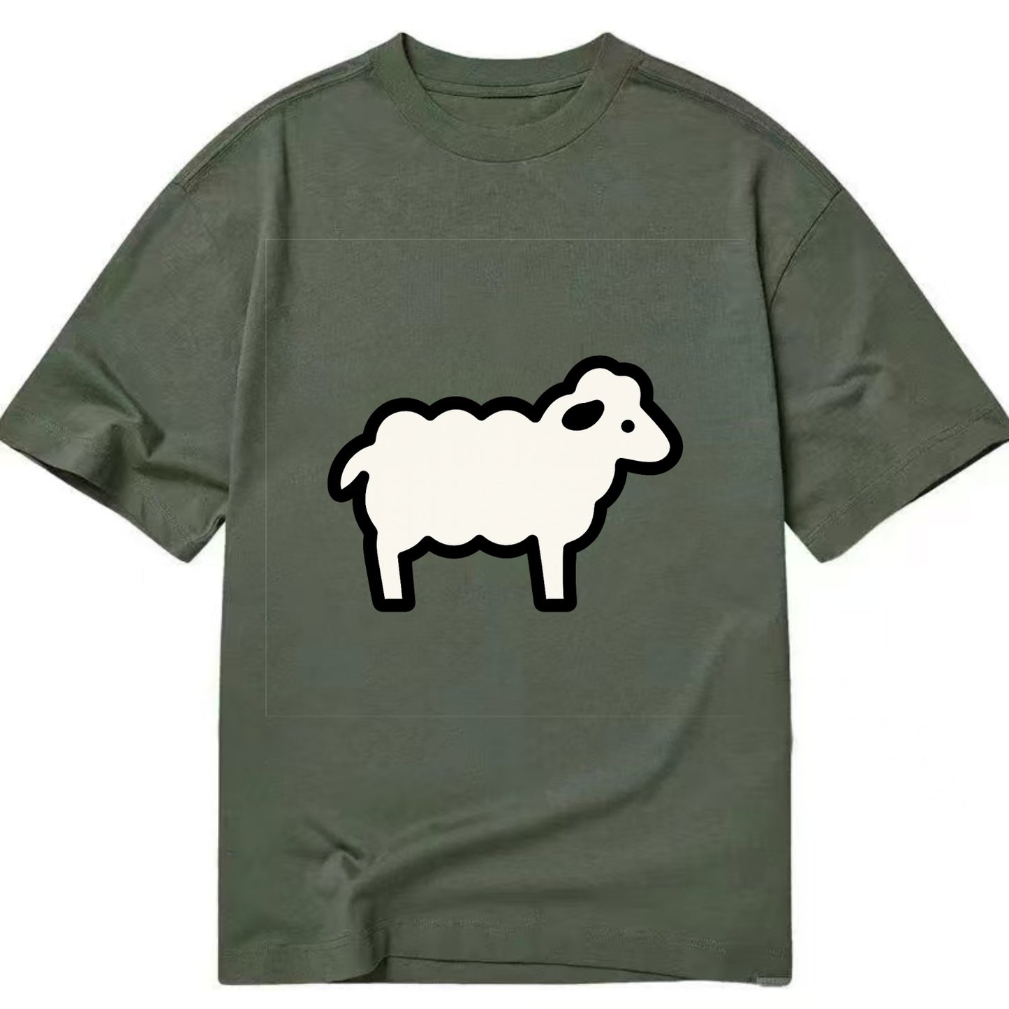 Sheep - White fluffy wool flat side profile - Classic T-shirt - Army Green
