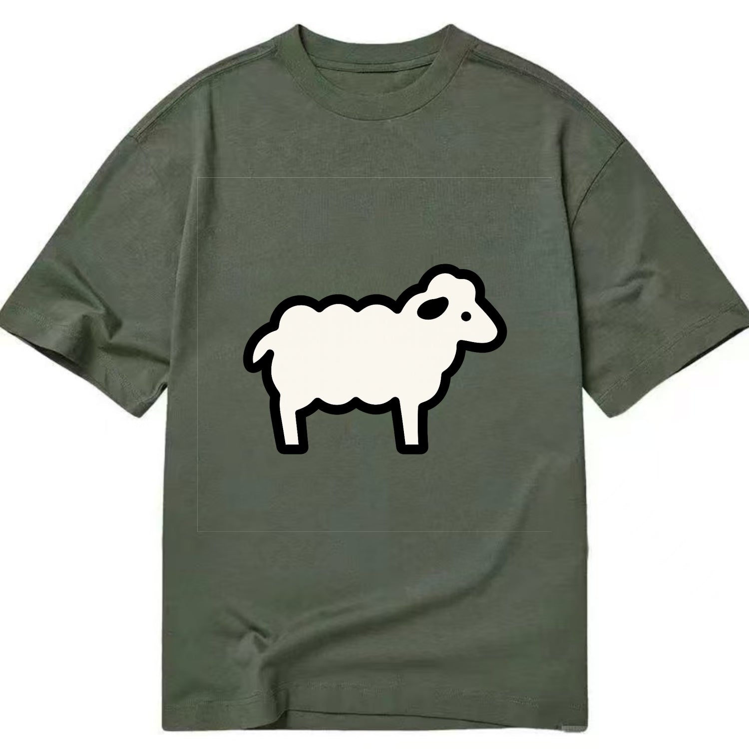 Sheep - White fluffy wool flat side profile - Classic T-shirt - Army Green
