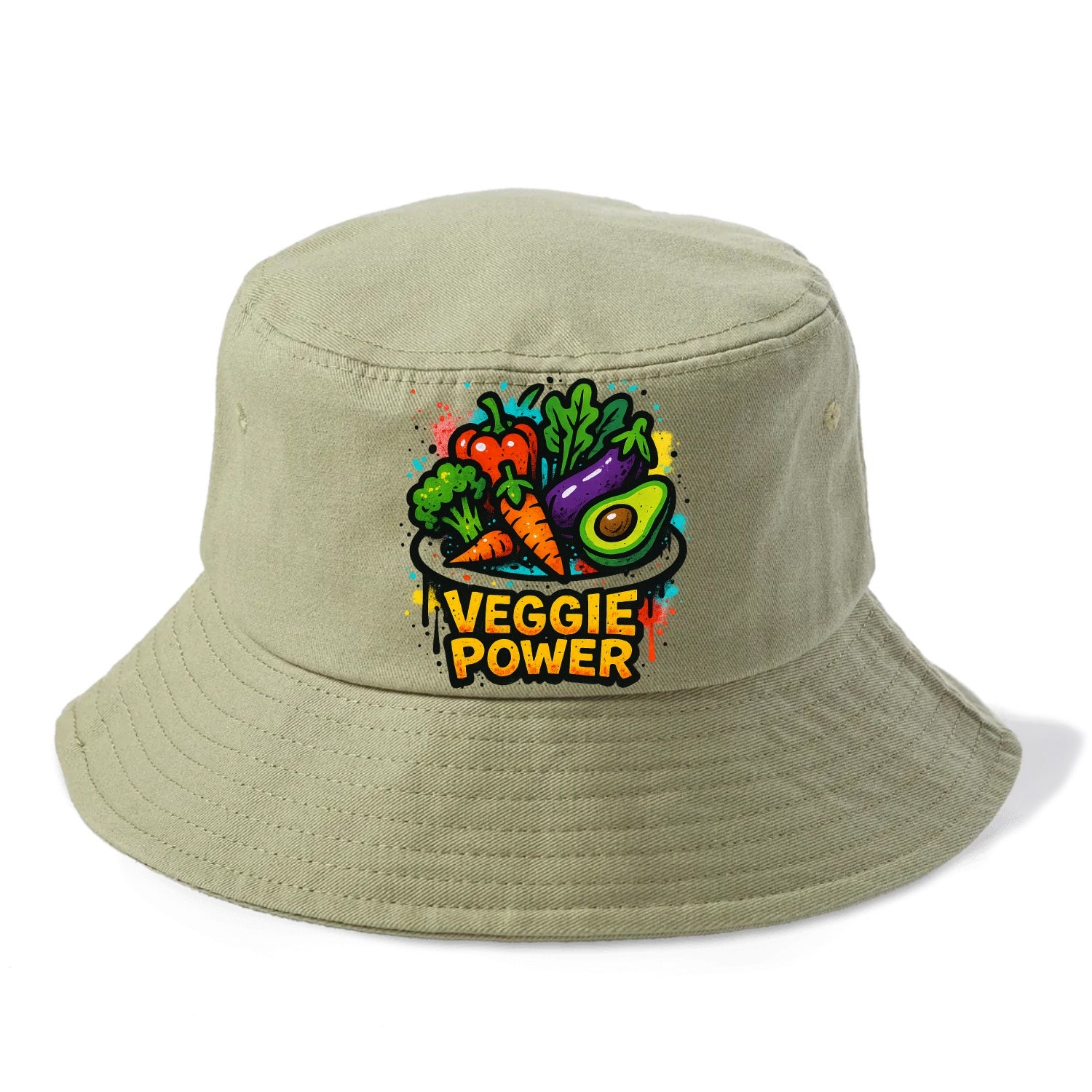 Colorful vegetables and plants on plate - plant-based lifestyle, veggie power - Bucket Hat - Army Green