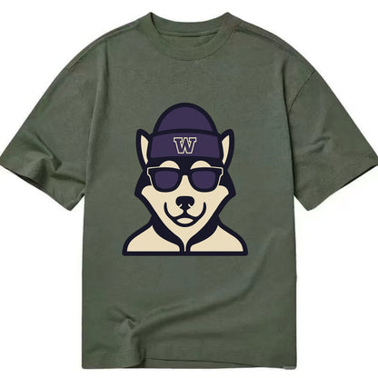 Seattle Husky wearing Washington beanie with W patch - Classic T-shirt - Army Green