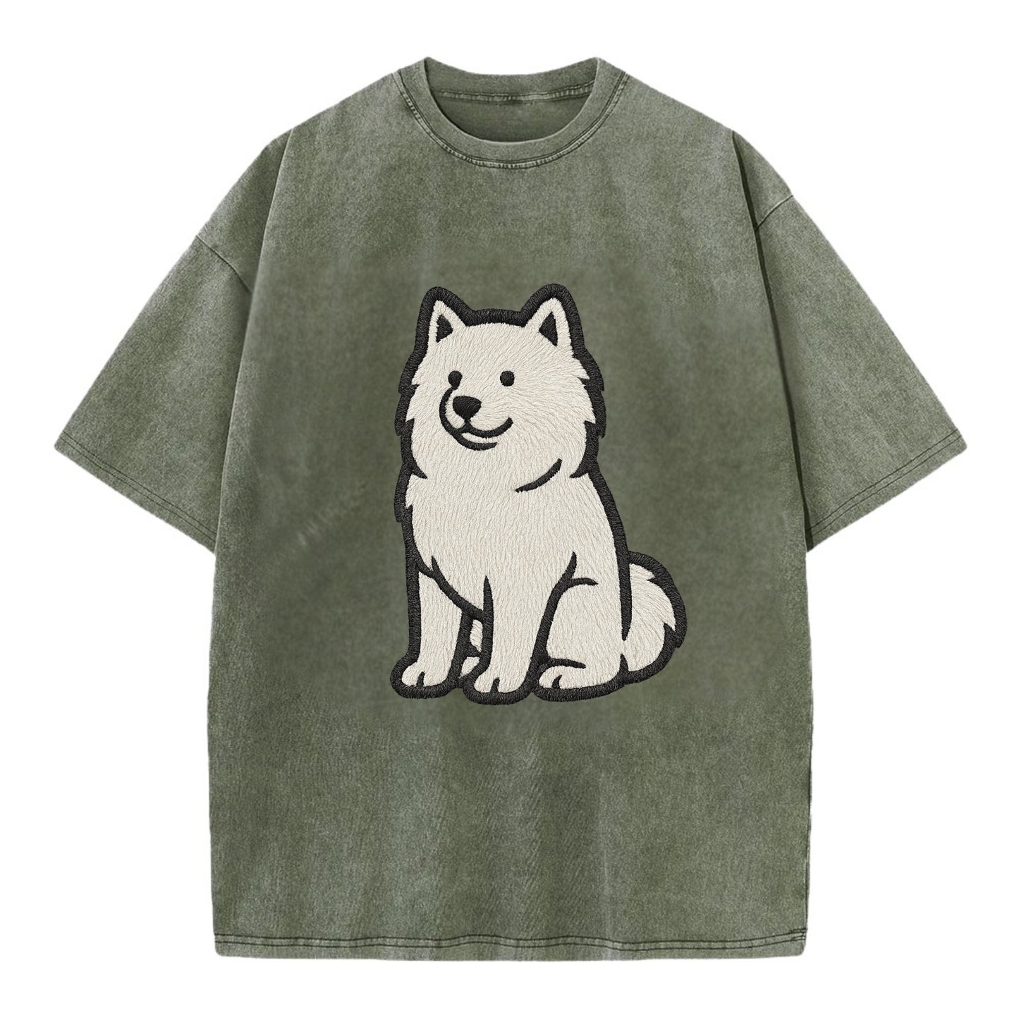 Samoyed - White fluffy embroidered desig Vintage T-shirt - Army Green