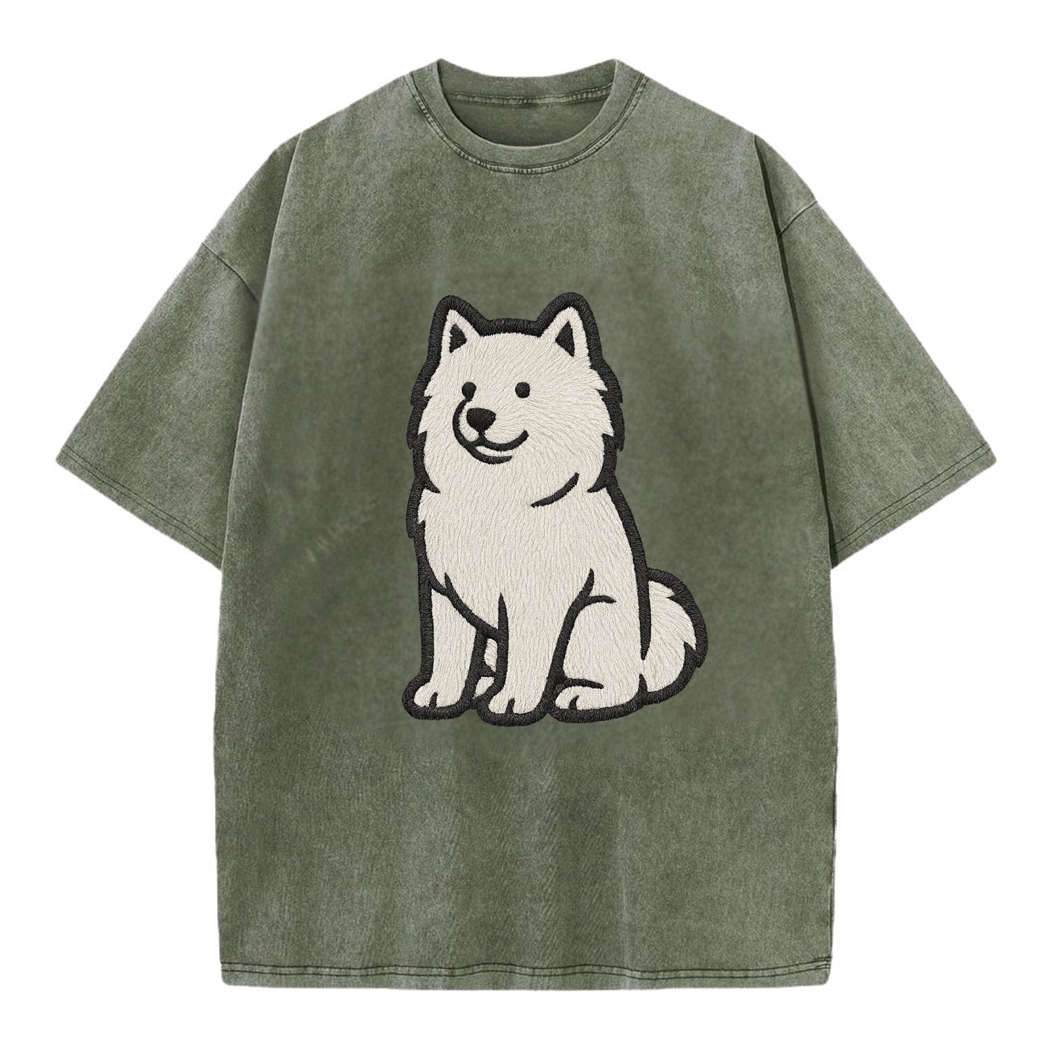Samoyed - White fluffy embroidered desig Vintage T-shirt - Army Green