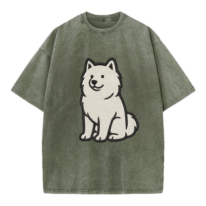 Samoyed - White fluffy embroidered desig Vintage T-shirt - Army Green