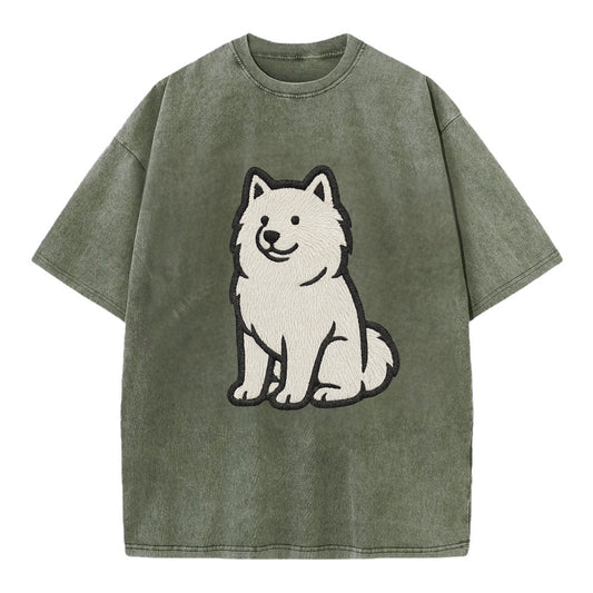 Samoyed - White fluffy embroidered desig Vintage T-shirt - Army Green