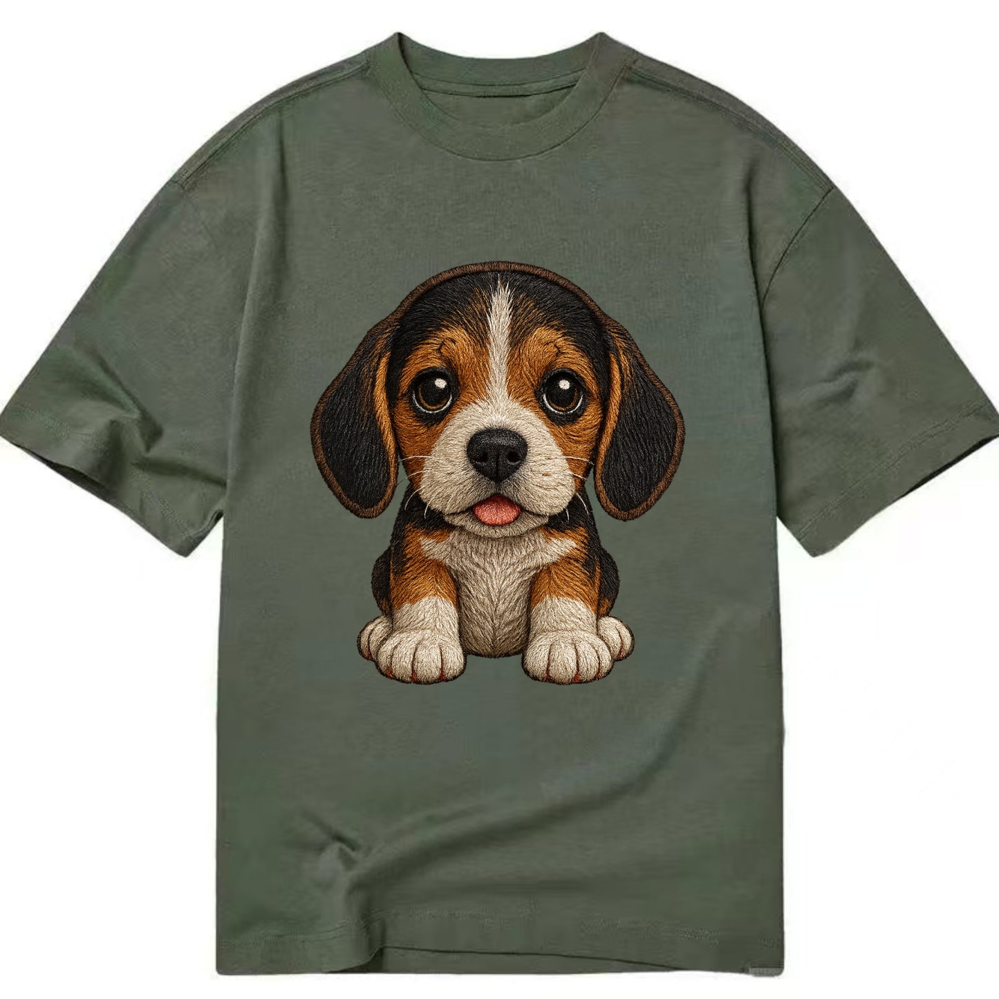 Baby Beagle Puppy - tricolor coat, long droopy ears, big pleading eyes, - Classic T-shirt - Army Green