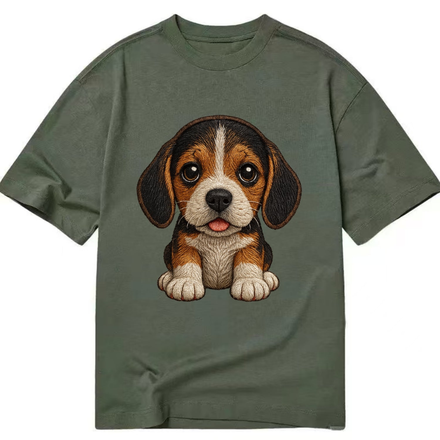 Baby Beagle Puppy - tricolor coat, long droopy ears, big pleading eyes, - Classic T-shirt - Army Green