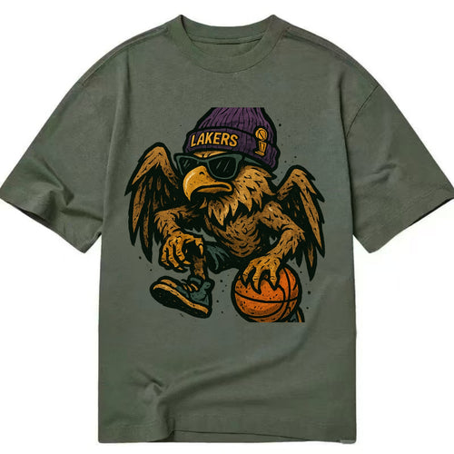 Los Angeles Golden Eagle wearing Lakers beanie with trophy patch and wayfarer - Classic T-shirt