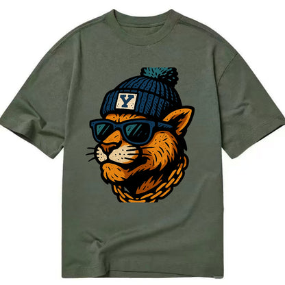 Provo Cougar wearing BYU beanie with Y patch - Classic T-shirt - Army Green