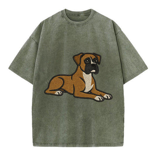 Boxer - Fawn colored relaxed lying down Vintage T-shirt - Army Green