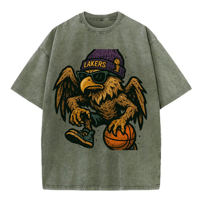 Los Angeles Golden Eagle wearing Lakers beanie with trophy patch and wayfarer - Vintage T-shirt - Army Green