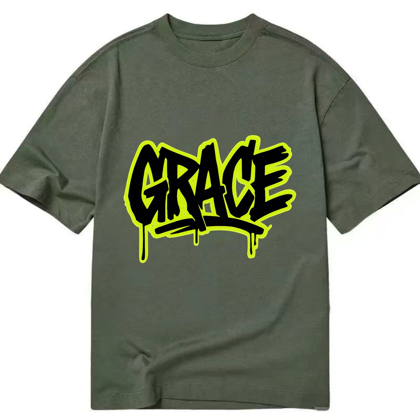 Bold typography design - "GRACE" - elegance under pressure, divine favor - Classic T-shirt - Army Green