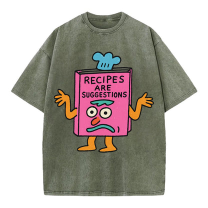 RECIPES ARE SUGGESTIONS | Cookbook shrugging - Vintage T-shirt - Army Green