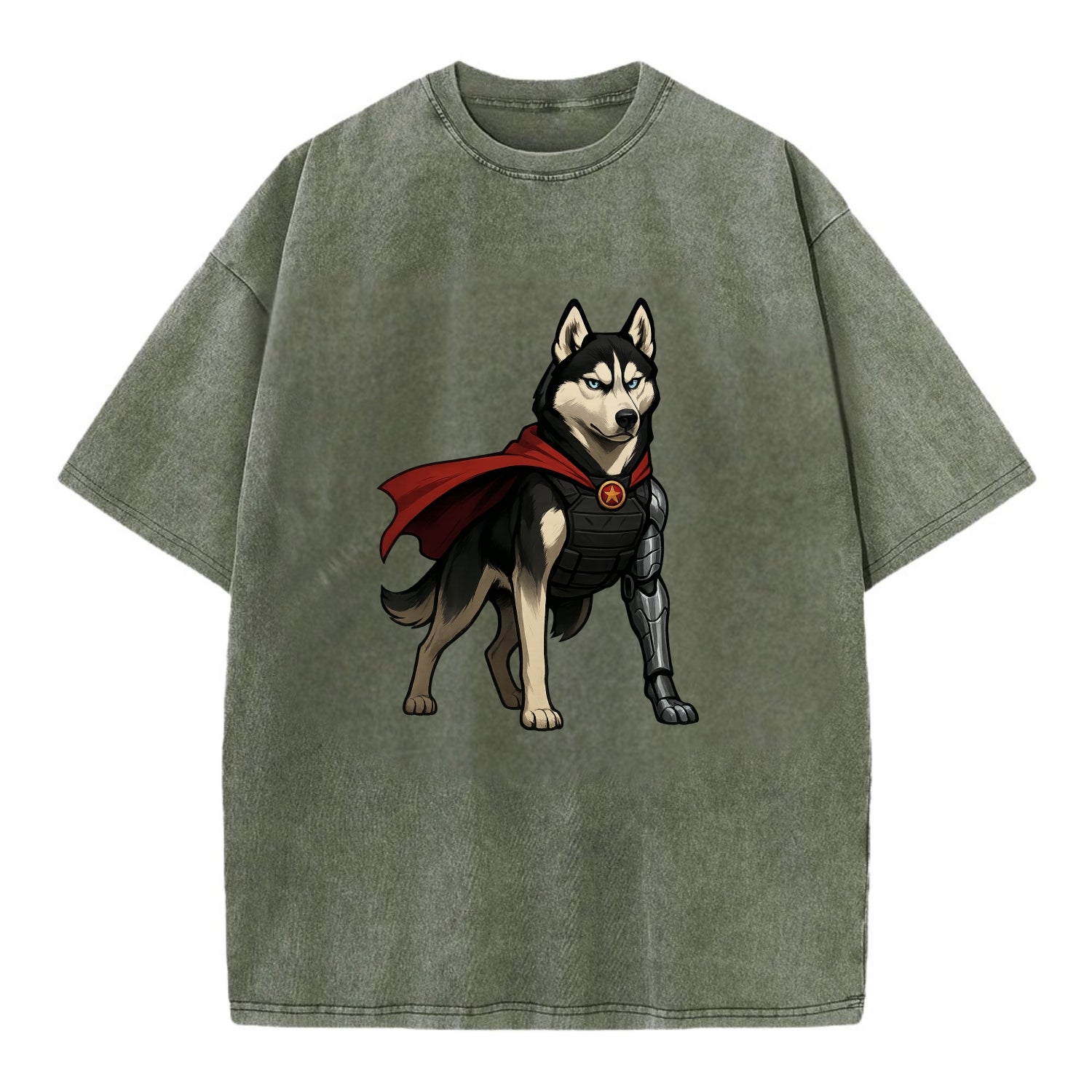 Siberian Husky Winter Soldier  - Vintage T-shirt - Army Green