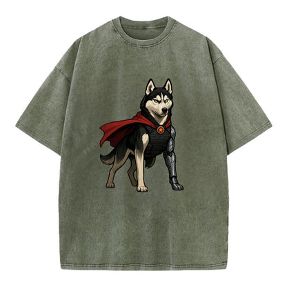 Siberian Husky Winter Soldier  - Vintage T-shirt - Army Green