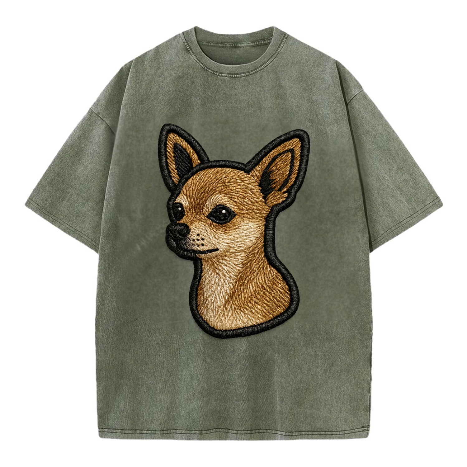 Chihuahua - Modern tiny dog logo with bo - Vintage T-shirt - Army Green