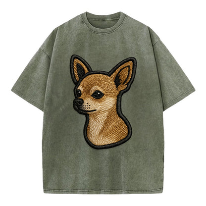 Chihuahua - Modern tiny dog logo with bo - Vintage T-shirt - Army Green