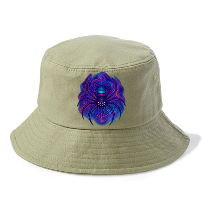 Tech spider with legs showing circuit board patterns, web glowing in neon grid lines, - Bucket Hat - Army Green