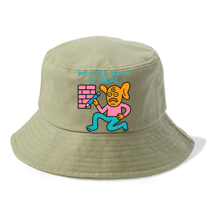 WRITERS BLOCK IS REAL | Brick wall with pencil - Bucket Hat - Army Green