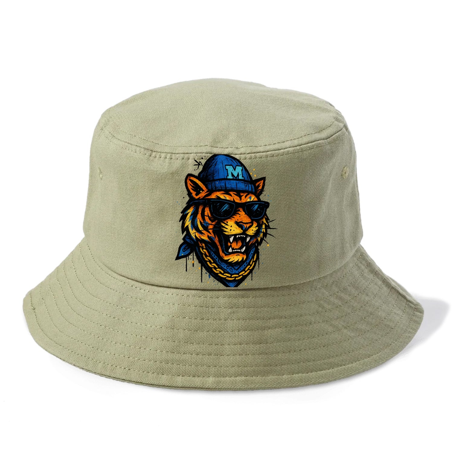 Memphis Tiger wearing Memphis beanie with M patch - Bucket Hat - Army Green