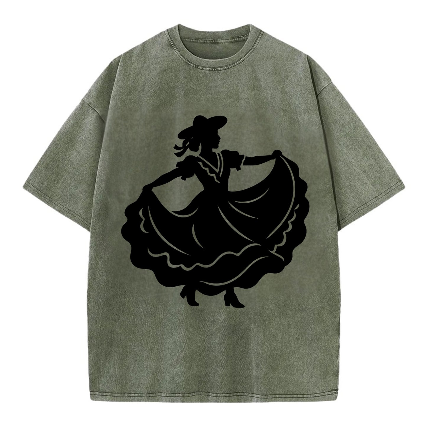 Mexican folk dancer twirling skirt - Vintage T-shirt - Army Green