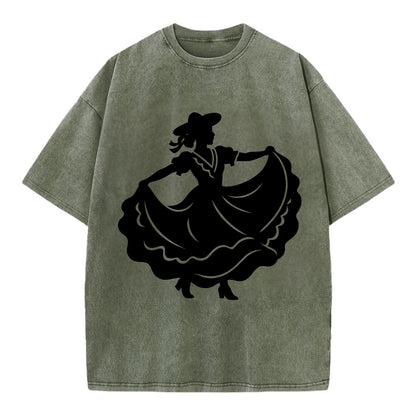 Mexican folk dancer twirling skirt - Vintage T-shirt - Army Green