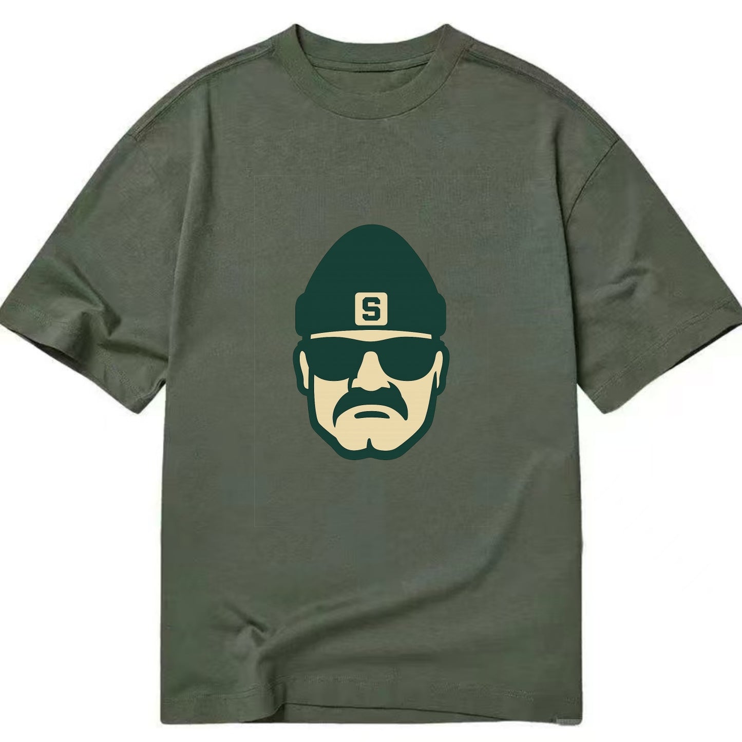 East Lansing Spartan wearing Michigan State beanie with S patch - Classic T-shirt - Army Green
