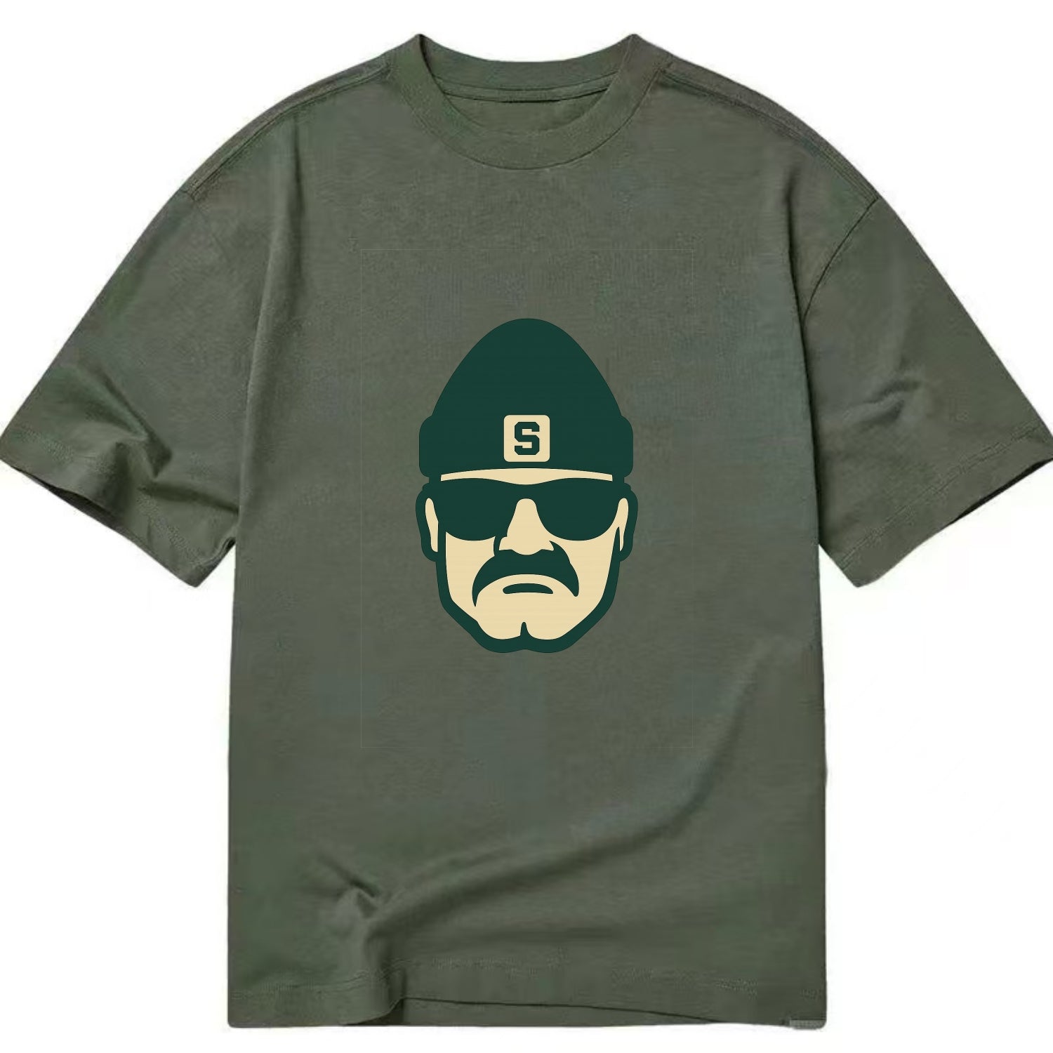 East Lansing Spartan wearing Michigan State beanie with S patch - Classic T-shirt - Army Green