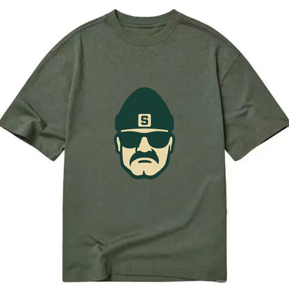 East Lansing Spartan wearing Michigan State beanie with S patch - Classic T-shirt - Army Green