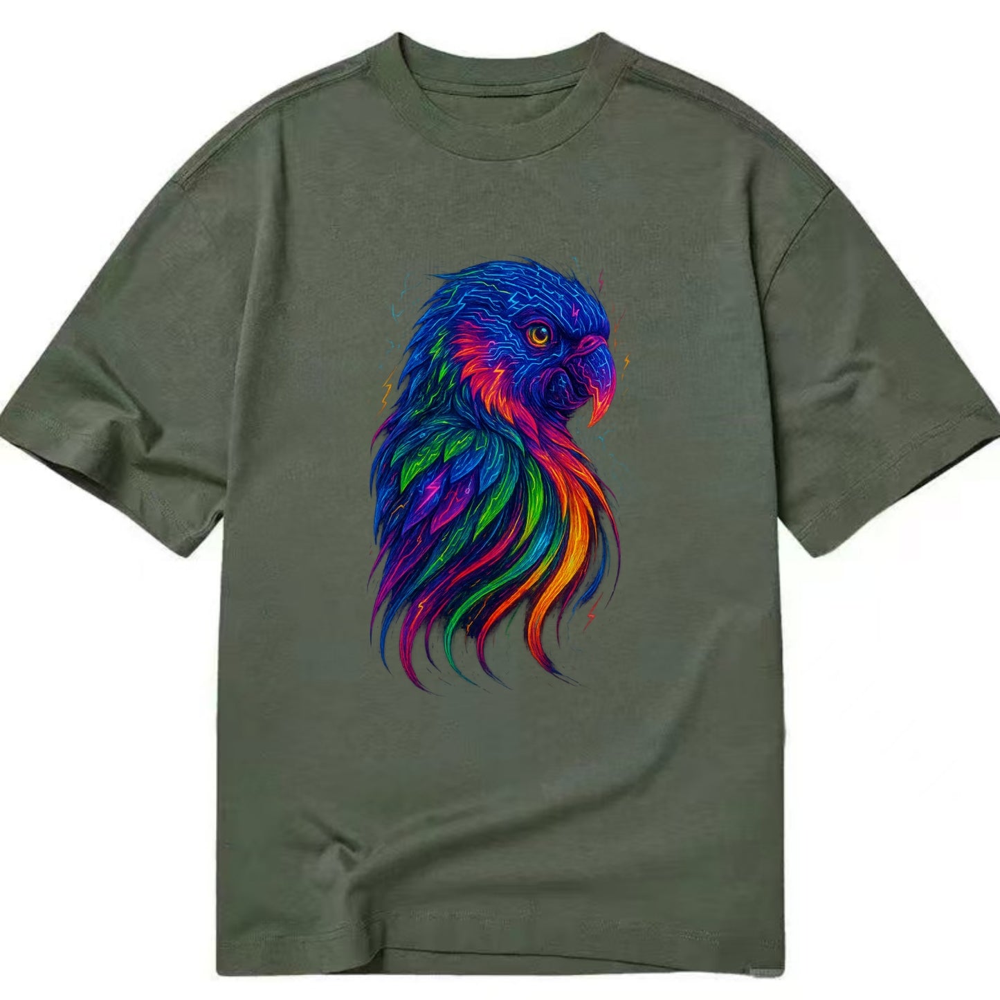 Vibrant parrot with feathers flowing into tropical rainbow streams, every color - Classic T-shirt - Army Green