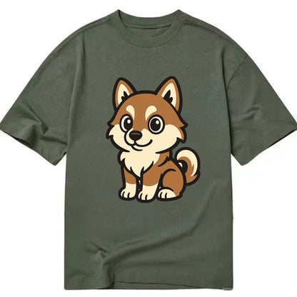 Pomsky - Pomeranian-Husky mix sitting pose - Classic T-shirt - Army Green