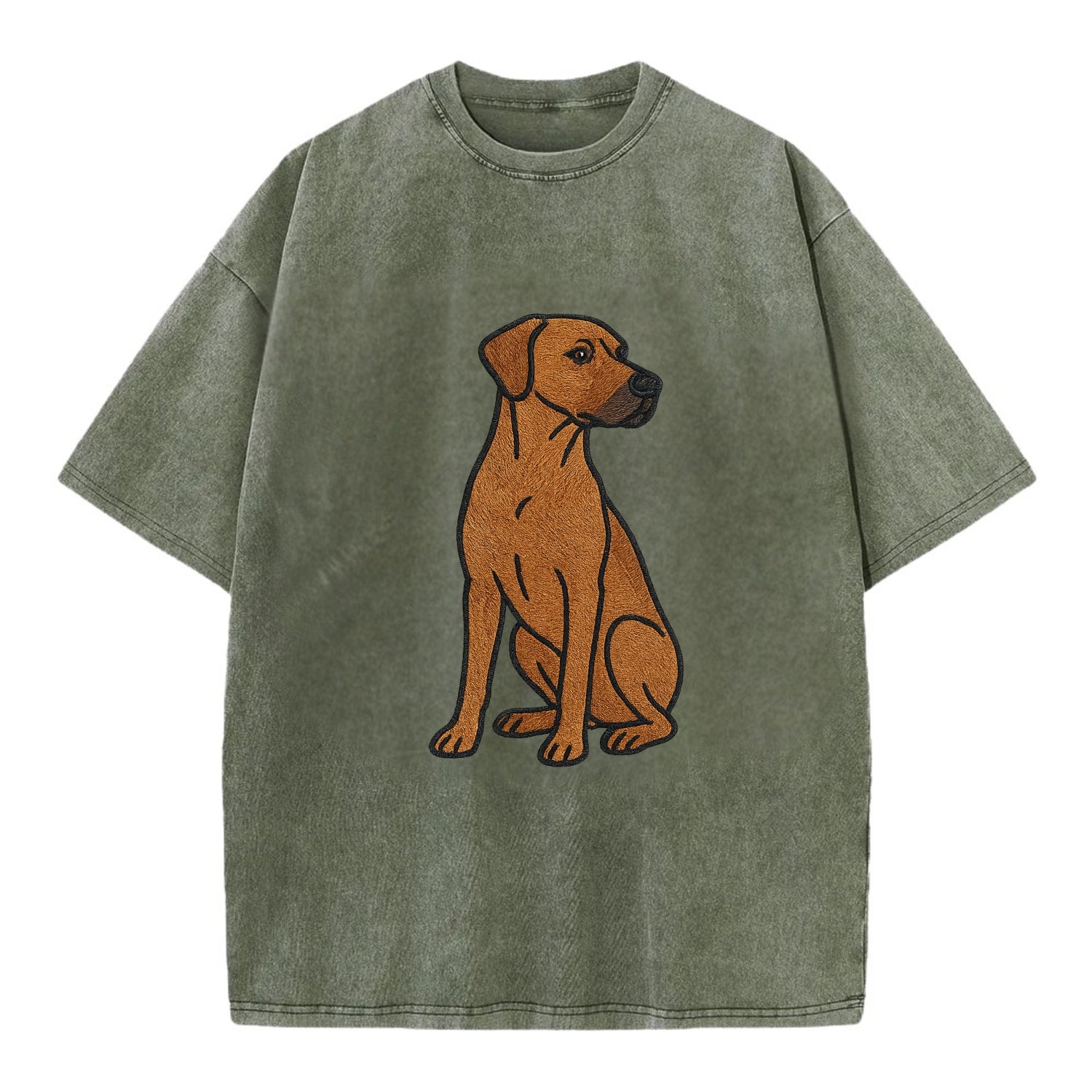 Rhodesian Ridgeback - Red wheaten embroidered pose - Vintage T-shirt - Army Green