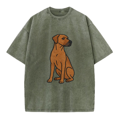 Rhodesian Ridgeback - Red wheaten embroidered pose - Vintage T-shirt - Army Green