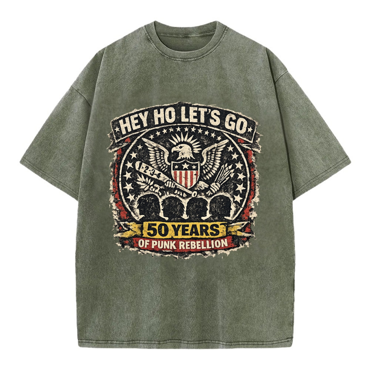 RAMONES LEGACY | Hey Ho Let's Go typography | Presidential seal parody | Four - Vintage T-shirt - Army Green