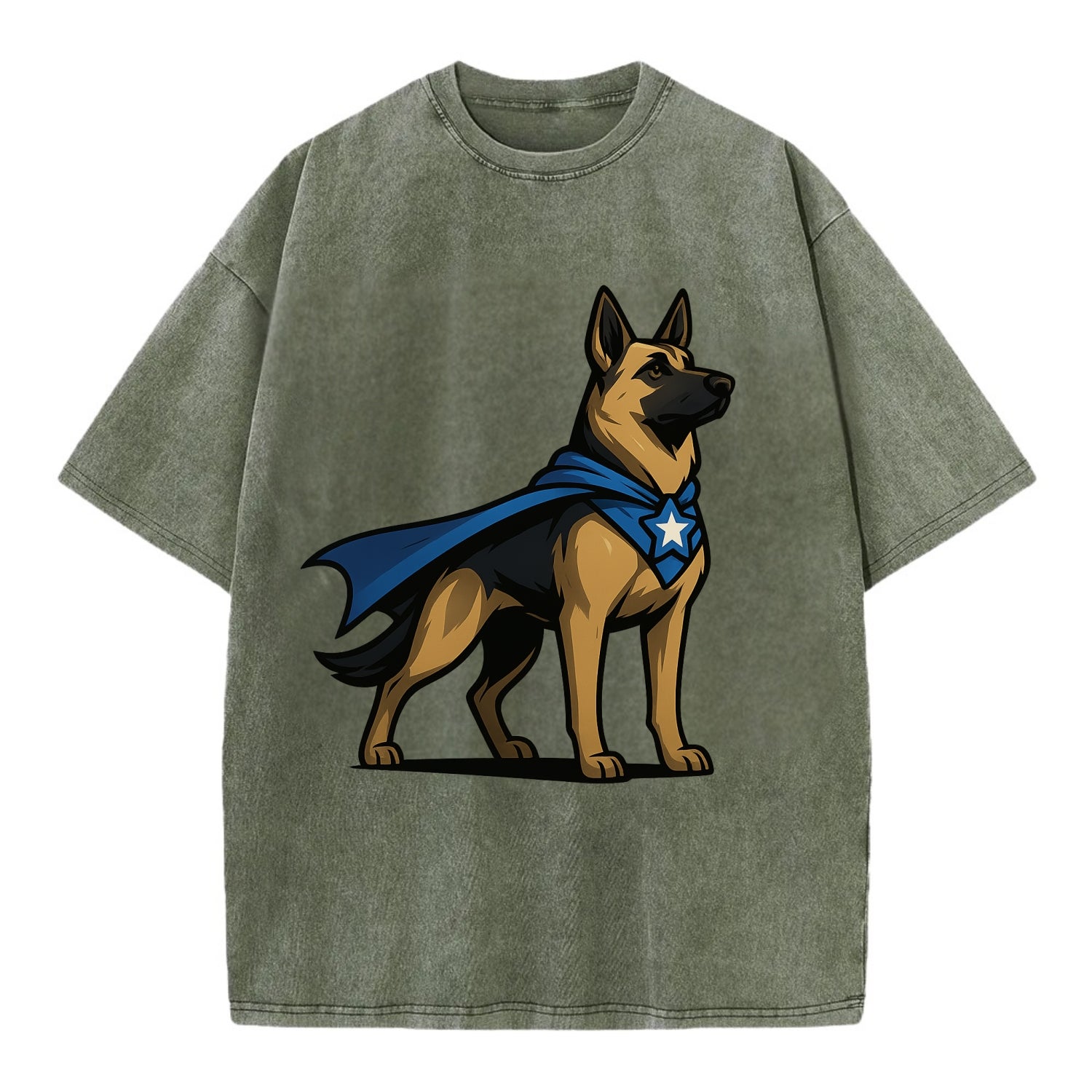 German Shepherd Patriotic Hero  - Vintage T-shirt - Army Green